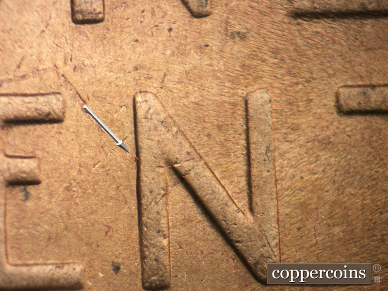 Die-stage C marker on 1949S•1MM•032 (1949 Repunched Mint Mark).