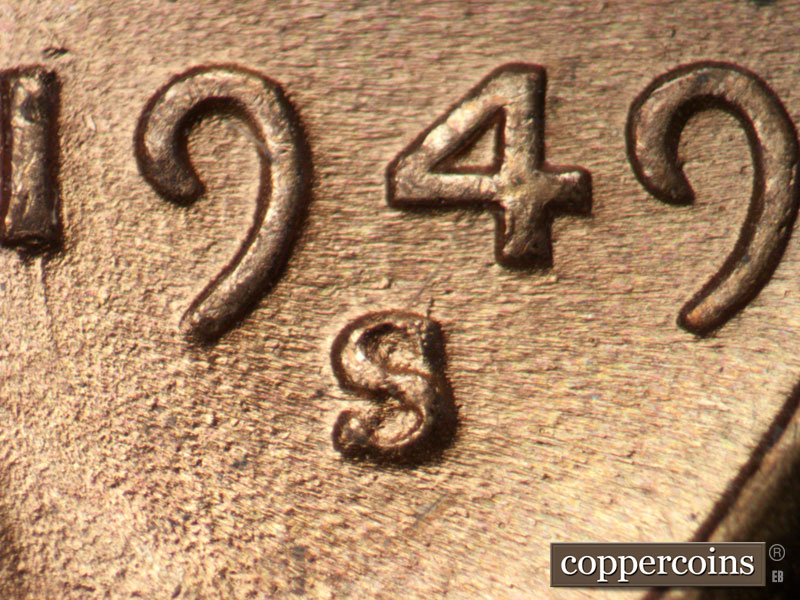 Die-stage C marker on 1949S•1MM•033 (1949 Repunched Mint Mark).