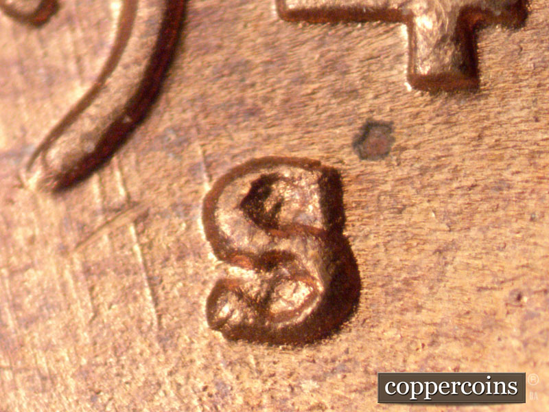 1949 Lincoln cent obverse, CopperCoins die 1949S•1MM•037.