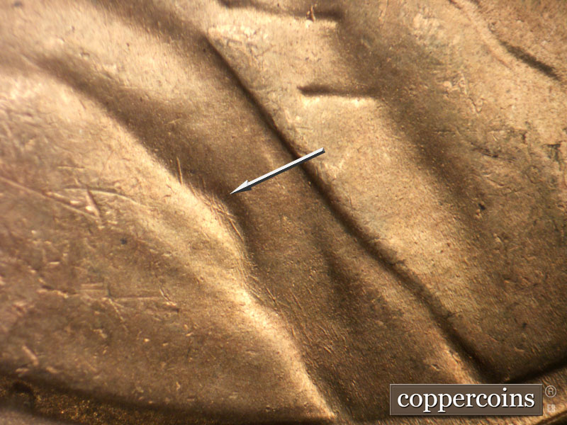 Die-stage B marker on 1949S•1MM•038 (1949 Repunched Mint Mark).