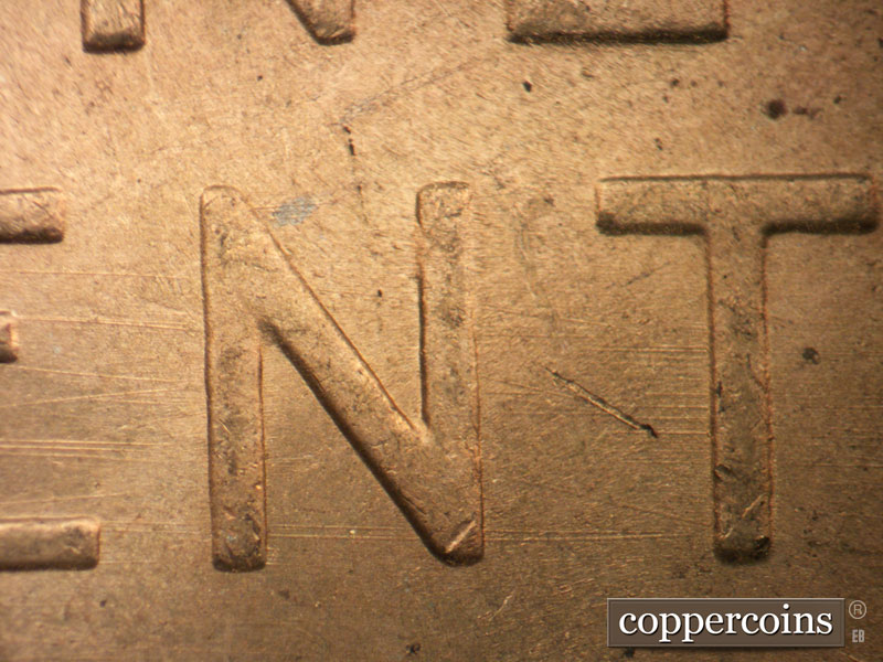 Die-stage B marker on 1949S•1MM•038 (1949 Repunched Mint Mark).