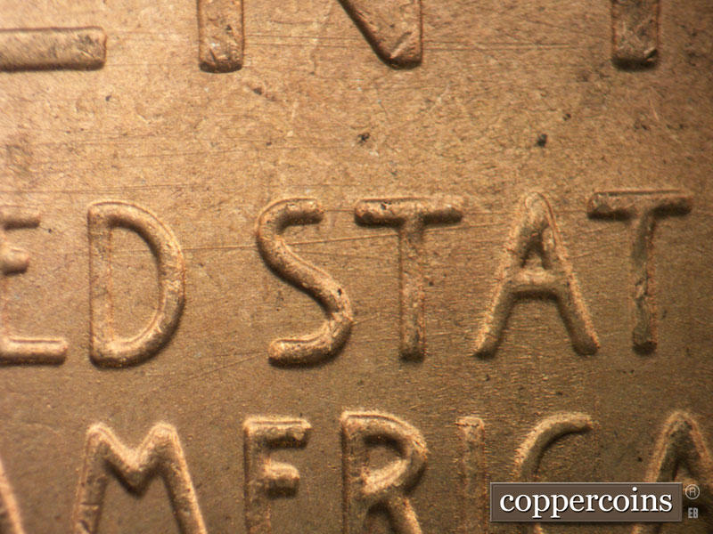 Die-stage B marker on 1949S•1MM•038 (1949 Repunched Mint Mark).
