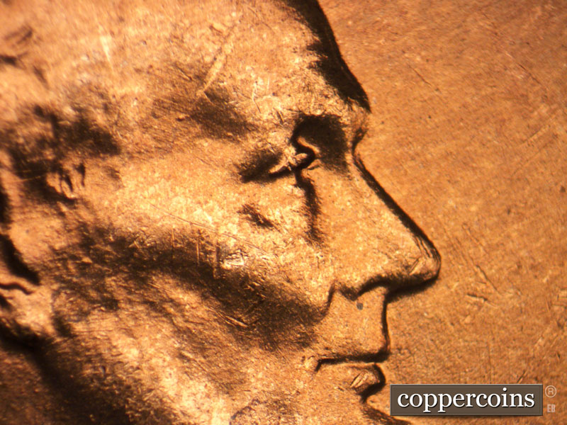 1950 Lincoln cent obverse, CopperCoins die 1950D•1DO•003.