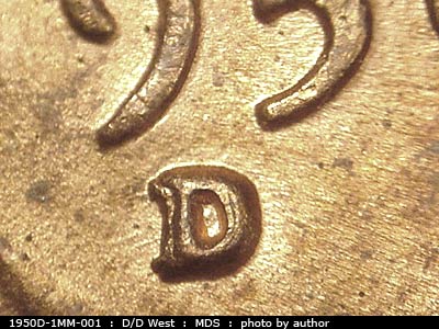 1950 Lincoln cent obverse, CopperCoins die 1950D•1MM•001.
