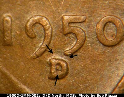 1950 Lincoln cent obverse, CopperCoins die 1950D•1MM•002.