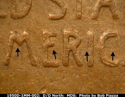Die-stage B marker on 1950D•1MM•002 (1950 Repunched Mint Mark).