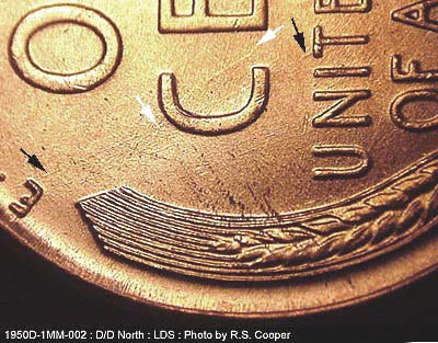 Die-stage C marker on 1950D•1MM•002 (1950 Repunched Mint Mark).