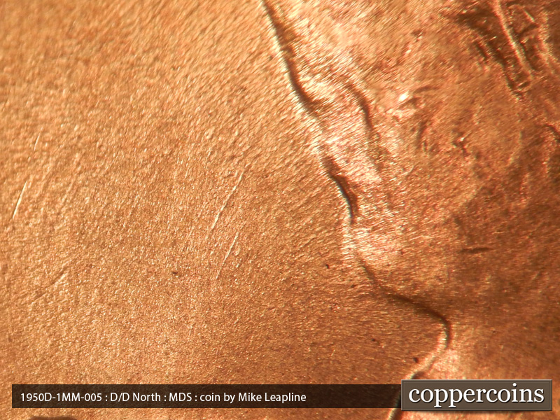Die-stage B marker on 1950D•1MM•005 (1950 Repunched Mint Mark).