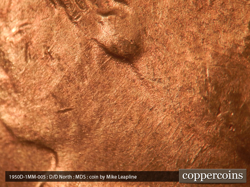 Die-stage B marker on 1950D•1MM•005 (1950 Repunched Mint Mark).