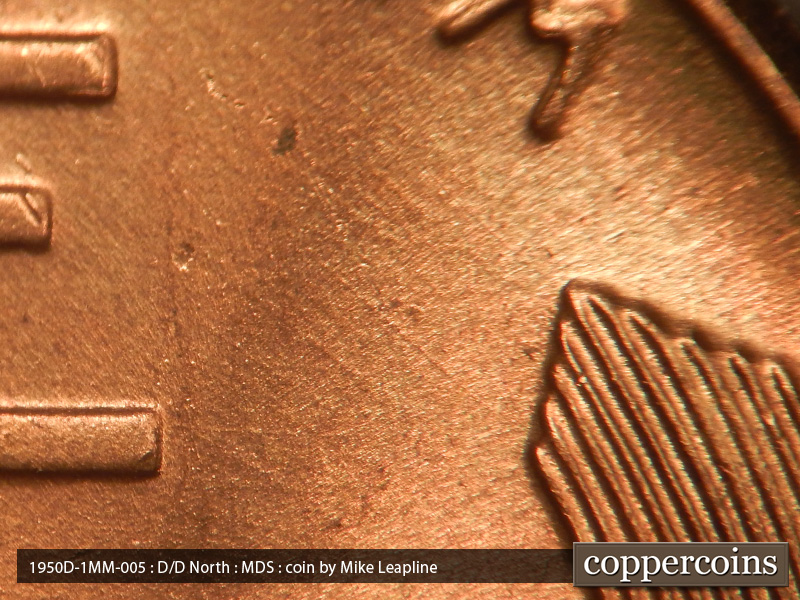 Die-stage B marker on 1950D•1MM•005 (1950 Repunched Mint Mark).