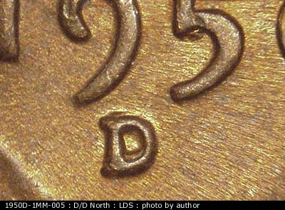 Die-stage C marker on 1950D•1MM•005 (1950 Repunched Mint Mark).
