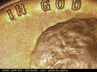 Die-stage C marker on 1950D•1MM•005 (1950 Repunched Mint Mark).