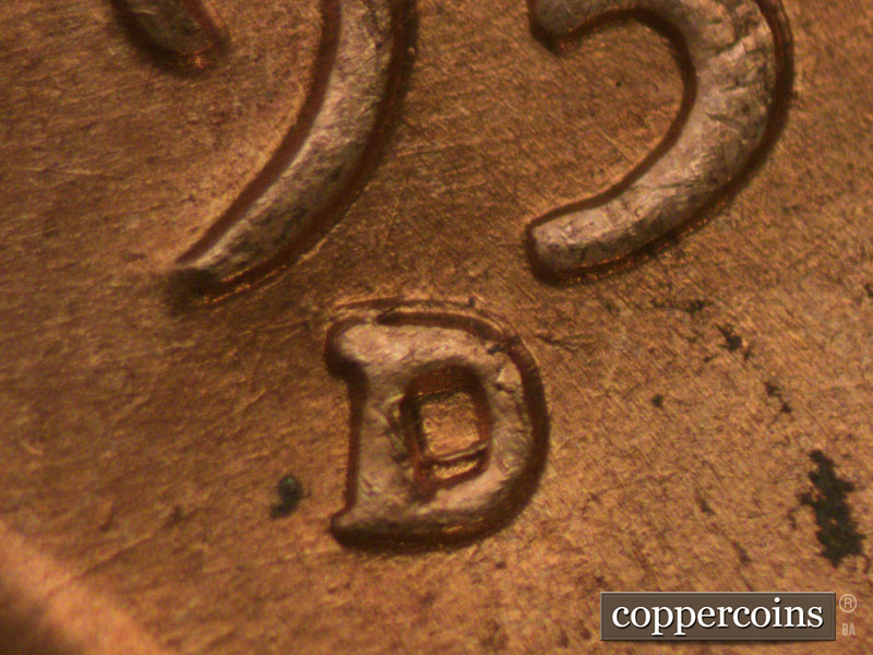 Die-stage A marker on 1950D•1MM•006 (1950 Repunched Mint Mark).