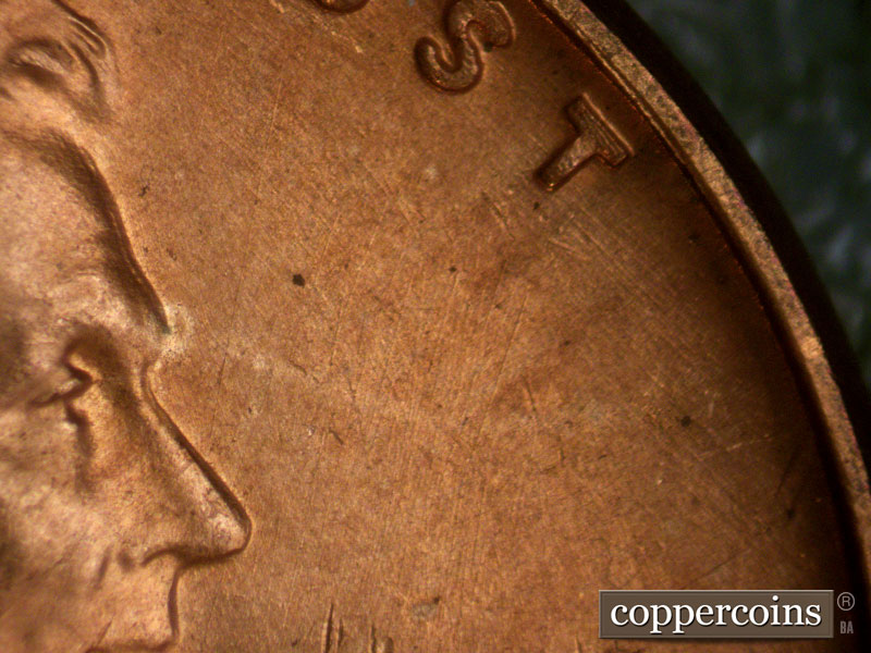 Die-stage A marker on 1950D•1MM•006 (1950 Repunched Mint Mark).