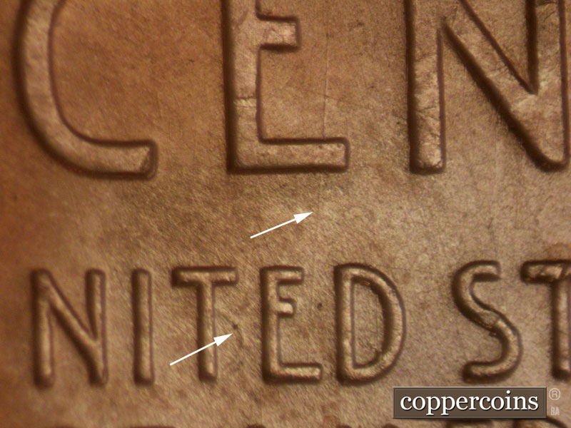 Die-stage A marker on 1950D•1MM•006 (1950 Repunched Mint Mark).