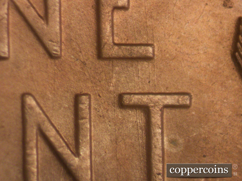 Die-stage A marker on 1950D•1MM•006 (1950 Repunched Mint Mark).