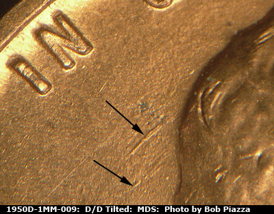 Die-stage B marker on 1950D•1MM•009 (1950 Repunched Mint Mark).