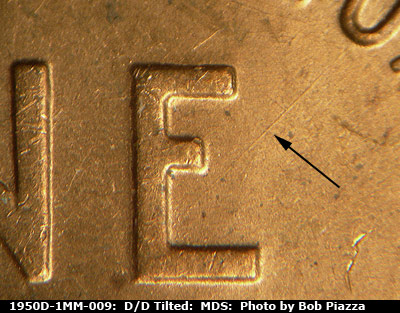 Die-stage B marker on 1950D•1MM•009 (1950 Repunched Mint Mark).