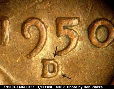 1950 Lincoln cent obverse, CopperCoins die 1950D•1MM•011 — Date for referene.