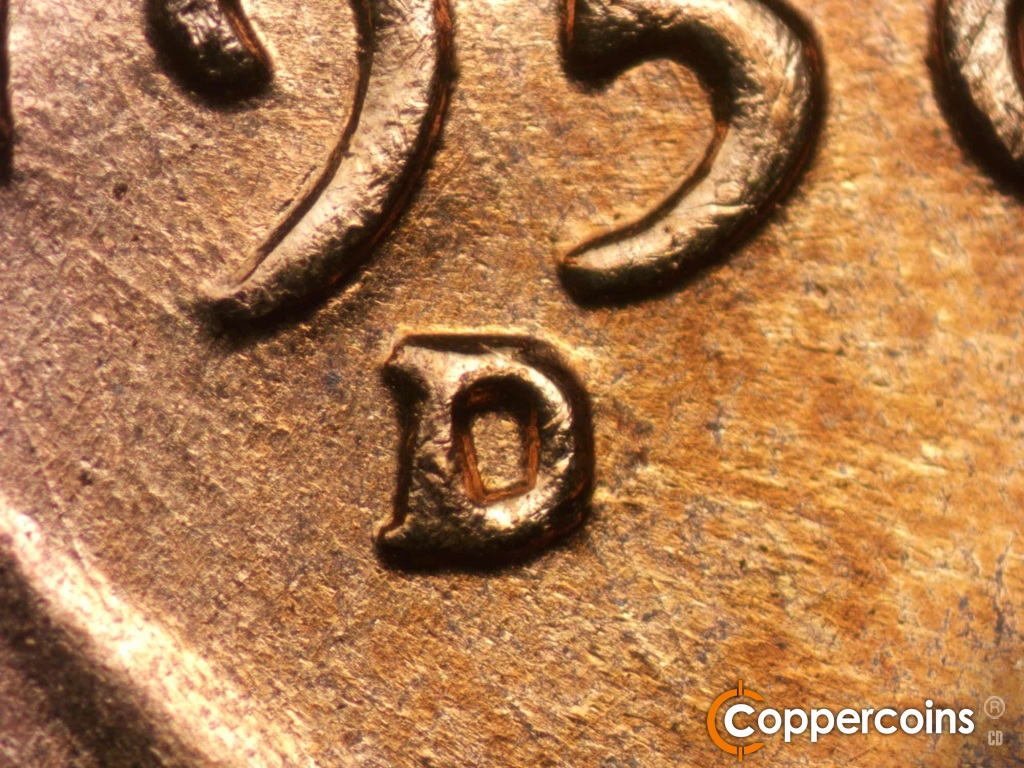 Die-stage A marker on 1950D•1MM•011 showing Closeup of repunched mint mark.