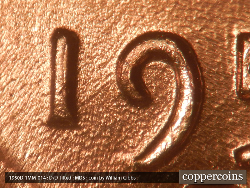 Die-stage B marker on 1950D•1MM•014 (1950 Repunched Mint Mark).