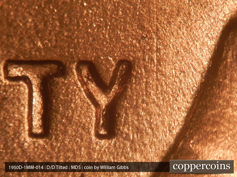 Die-stage B marker on 1950D•1MM•014 (1950 Repunched Mint Mark).