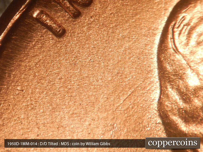 Die-stage B marker on 1950D•1MM•014 (1950 Repunched Mint Mark).