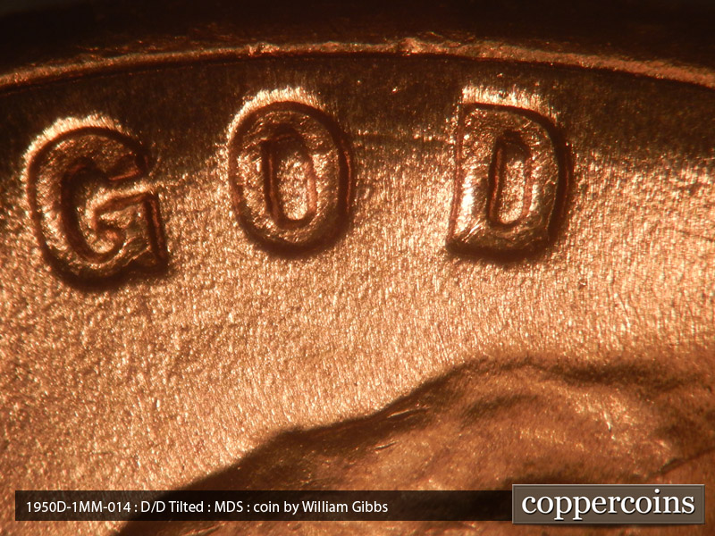 Die-stage B marker on 1950D•1MM•014 (1950 Repunched Mint Mark).