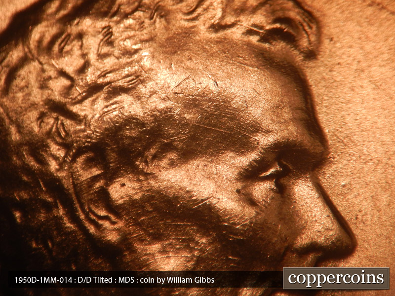 Die-stage B marker on 1950D•1MM•014 (1950 Repunched Mint Mark).