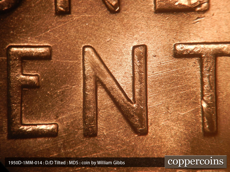 Die-stage B marker on 1950D•1MM•014 (1950 Repunched Mint Mark).