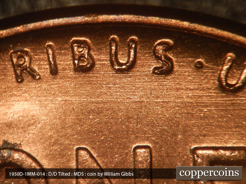 Die-stage B marker on 1950D•1MM•014 (1950 Repunched Mint Mark).