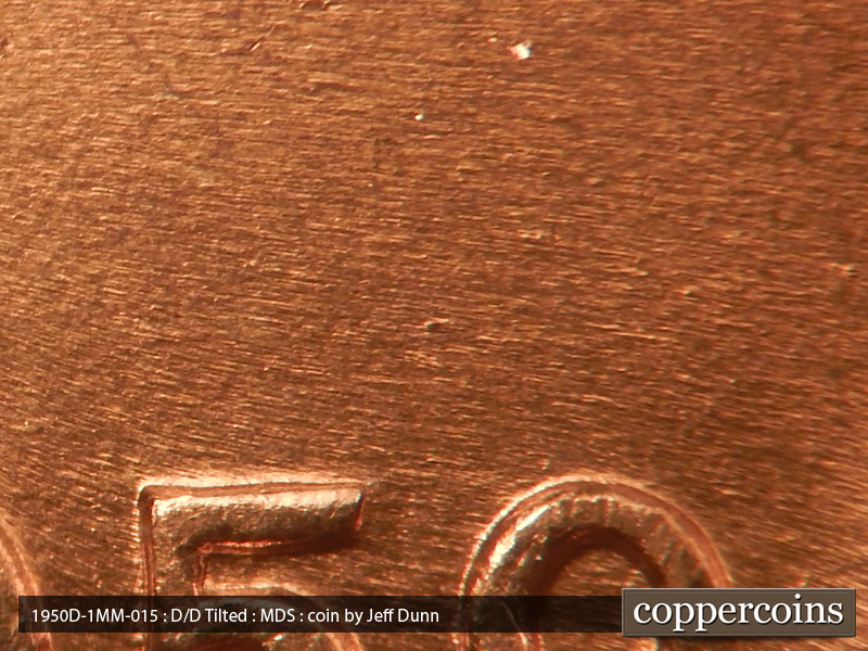 Die-stage B marker on 1950D•1MM•015 (1950 Repunched Mint Mark).
