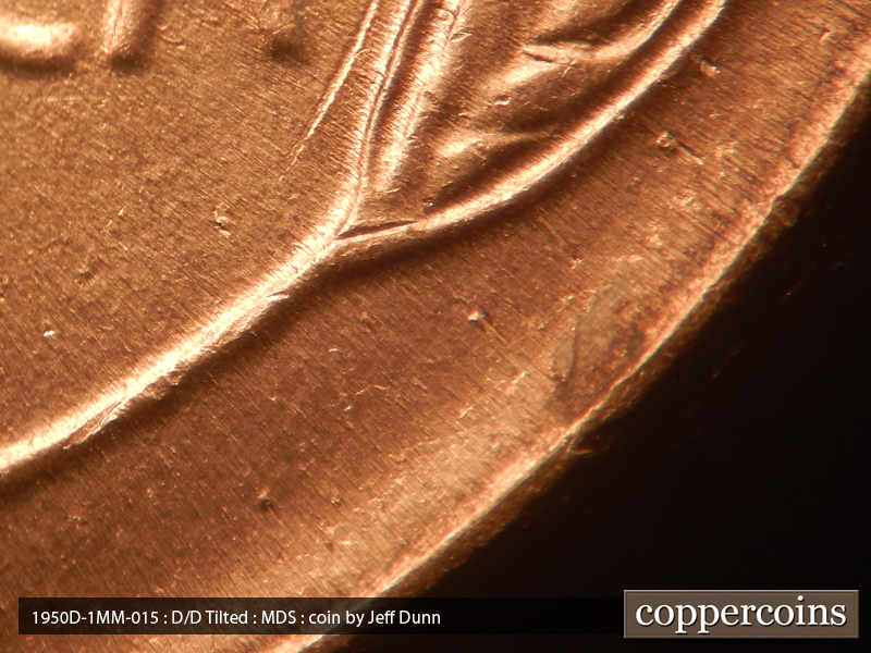 Die-stage B marker on 1950D•1MM•015 (1950 Repunched Mint Mark).