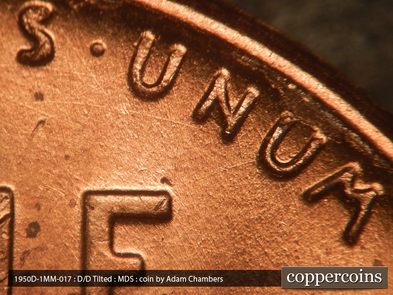 Die-stage B marker on 1950D•1MM•017 (1950 Repunched Mint Mark).