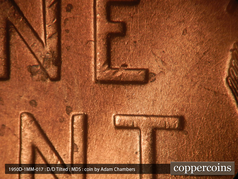 Die-stage B marker on 1950D•1MM•017 (1950 Repunched Mint Mark).