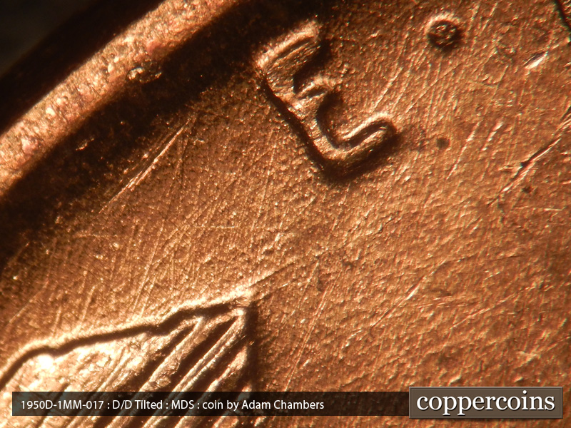 Die-stage B marker on 1950D•1MM•017 (1950 Repunched Mint Mark).