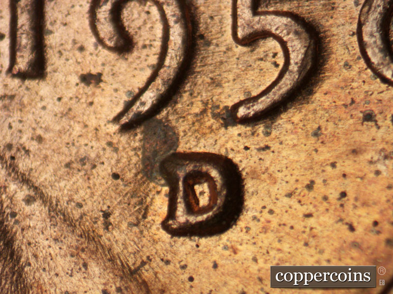Die-stage C marker on 1950D•1MM•017 (1950 Repunched Mint Mark).