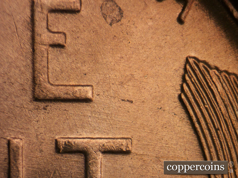 Die-stage B marker on 1950D•1MM•018 (1950 Repunched Mint Mark).