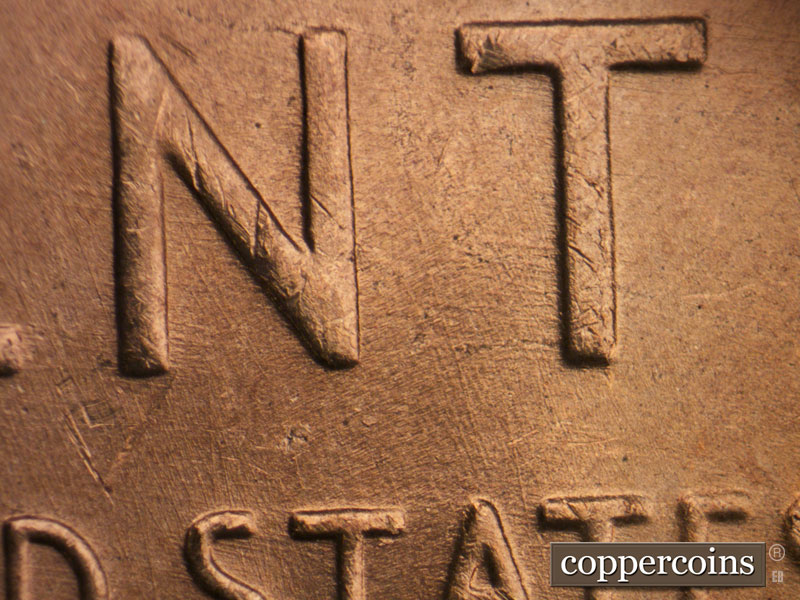 Die-stage B marker on 1950D•1MM•018 (1950 Repunched Mint Mark).