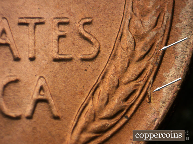Die-stage B marker on 1950D•1MM•018 (1950 Repunched Mint Mark).