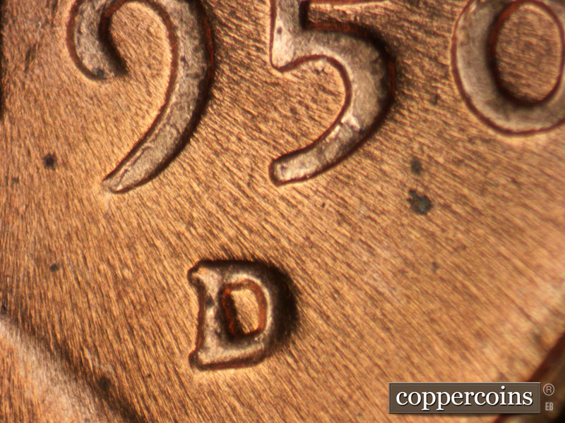 1950 Lincoln cent obverse, CopperCoins die 1950D•1MM•019.