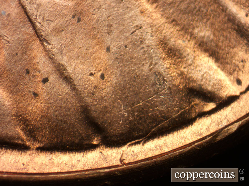 Die-stage B marker on 1950D•1MM•019 (1950 Repunched Mint Mark).