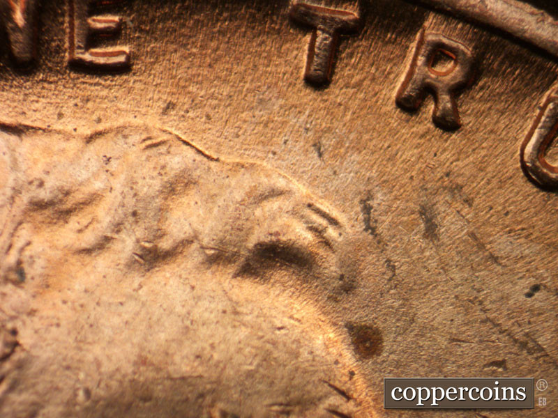 Die-stage B marker on 1950D•1MM•019 (1950 Repunched Mint Mark).