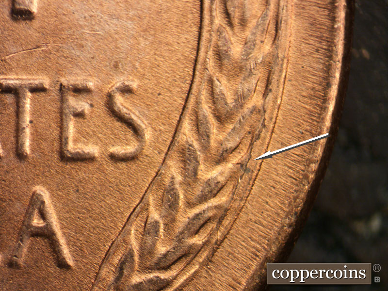 Die-stage B marker on 1950D•1MM•019 (1950 Repunched Mint Mark).