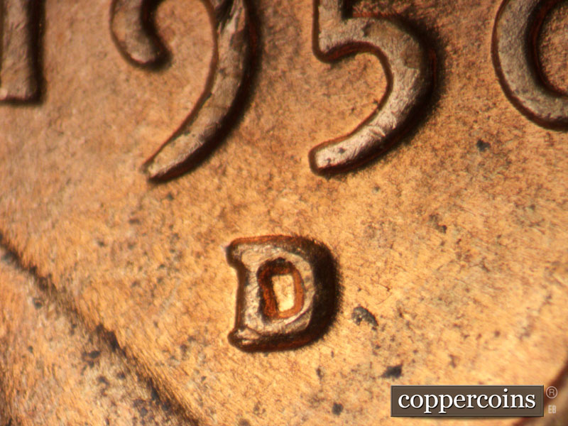 Die-stage C marker on 1950D•1MM•020 (1950 Repunched Mint Mark).