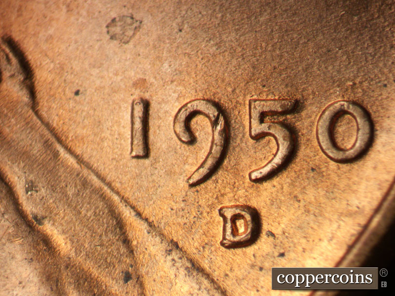 Die-stage C marker on 1950D•1MM•020 (1950 Repunched Mint Mark).