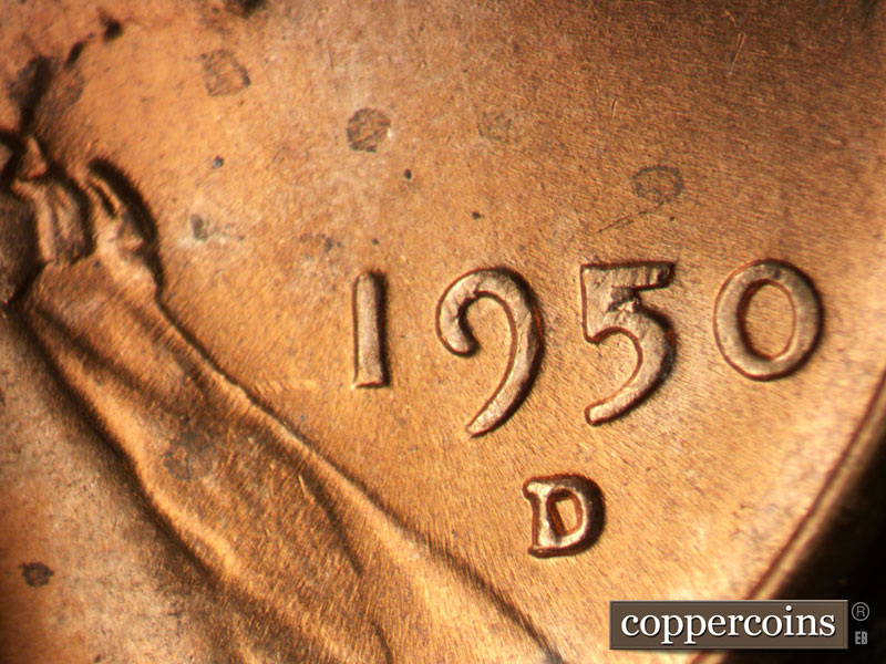 Die-stage B marker on 1950D•1MM•021 (1950 Repunched Mint Mark).