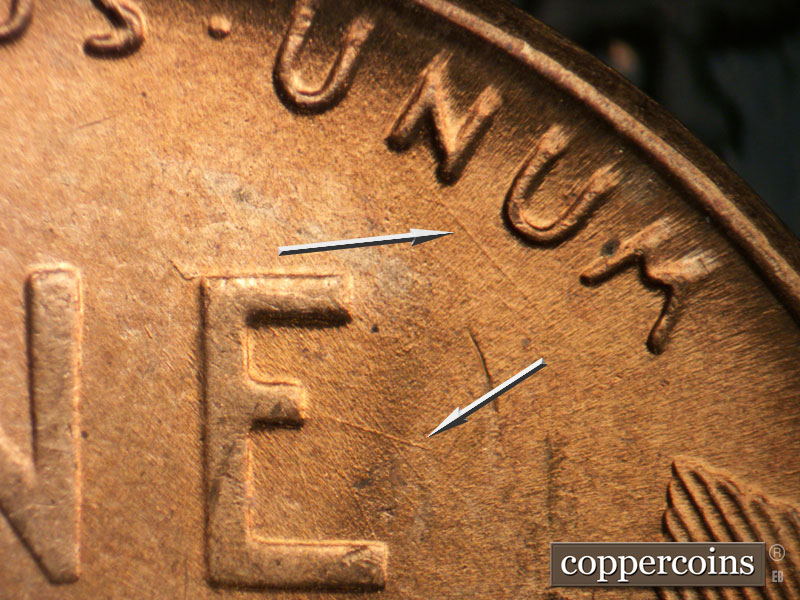 Die-stage B marker on 1950D•1MM•021 (1950 Repunched Mint Mark).