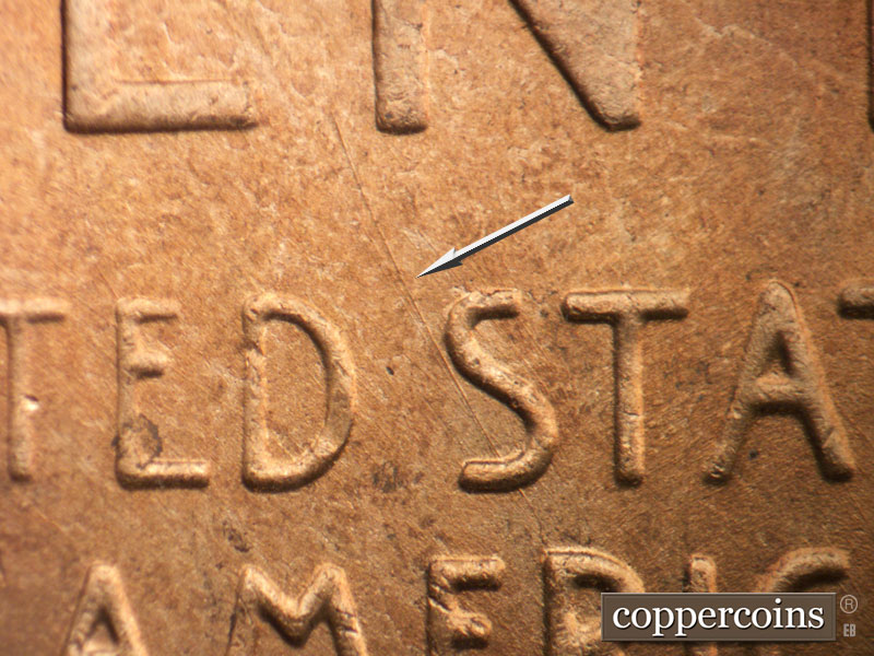 Die-stage B marker on 1950D•1MM•021 (1950 Repunched Mint Mark).