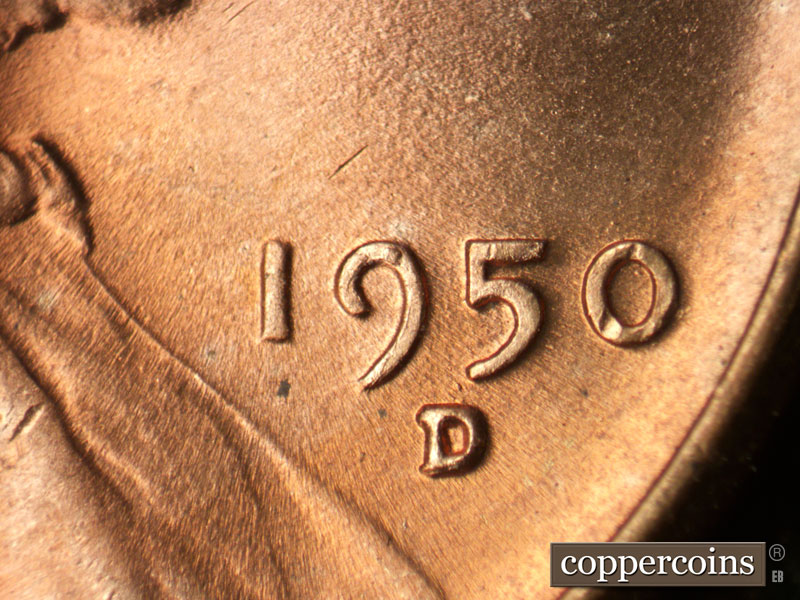 Die-stage B marker on 1950D•1MM•024 (1950 Repunched Mint Mark).